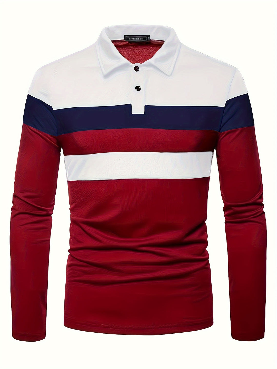 Mature Style Men's Color Block Casual Comfy Long Sleeve Golf Lapel Shirt, Spring Fall