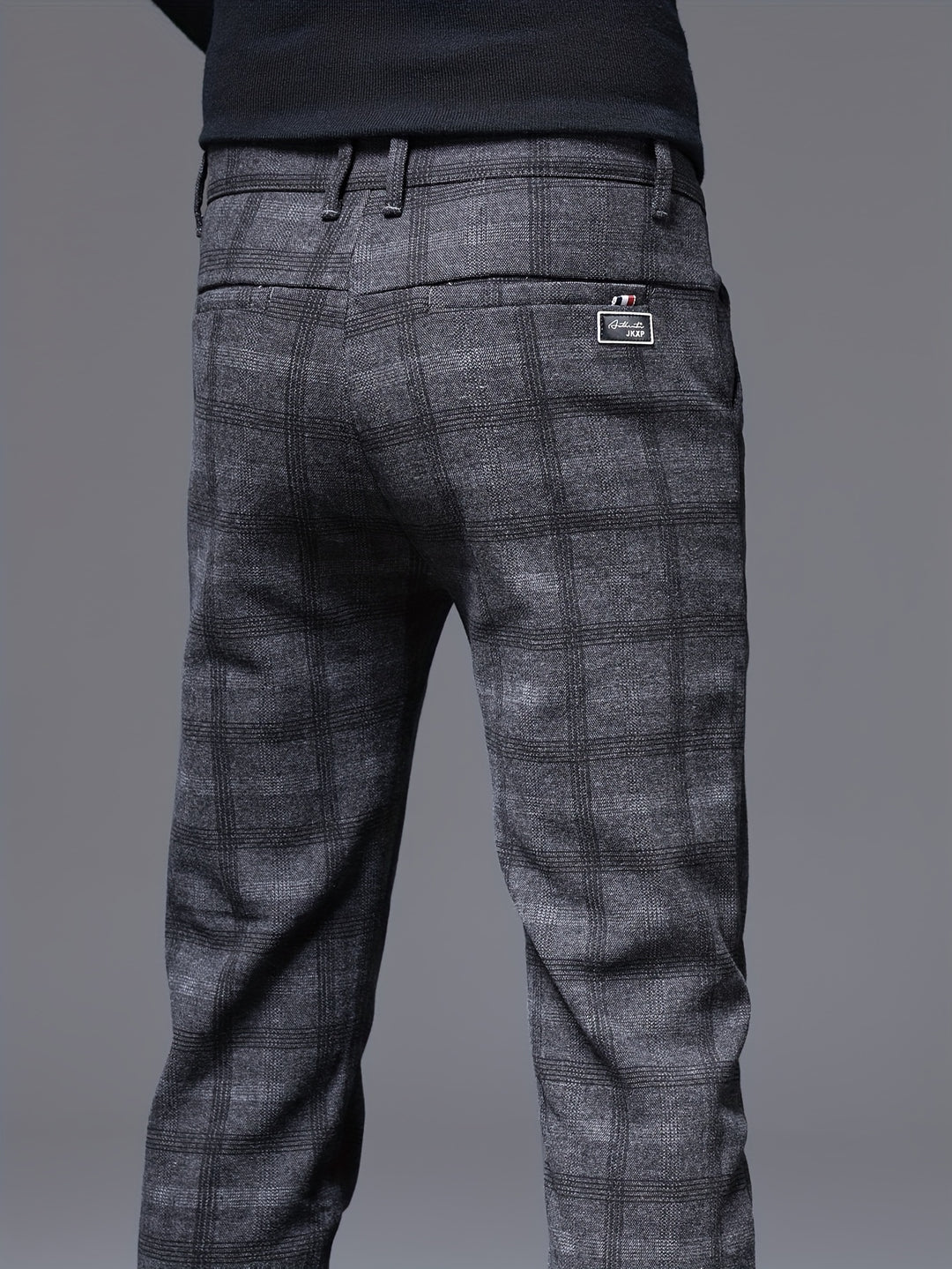 Retro Style Checkered Men's Casual Long Slim Fit Pants With Multi Pocket, Spring Fall Outdoor