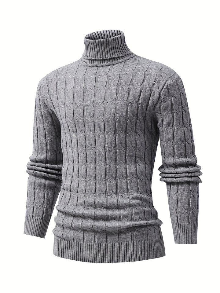 Men's Stylish Stripe Pattern Knitted Pullover, Casual Mid Stretch Breathable Long Sleeve Turtle Neck Top For City Walk Street Hanging Outdoor Activities