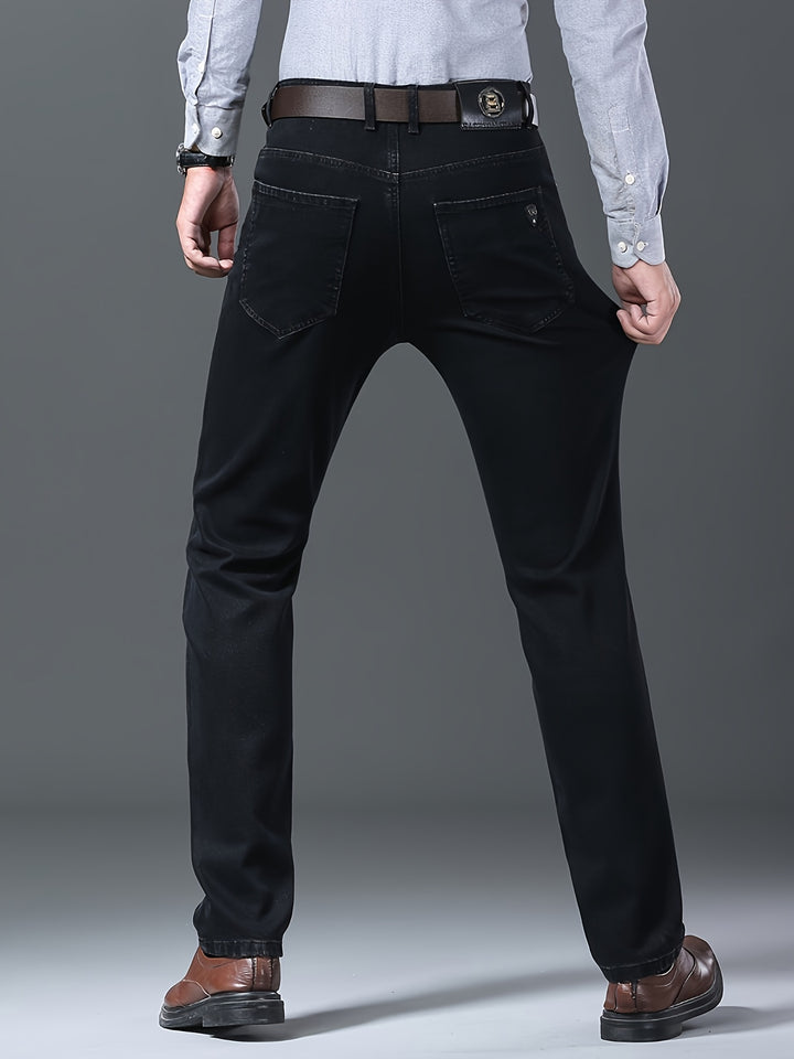 Men's Semi-formal Jeans, Classic Design Stretch All Match Jeans For Business