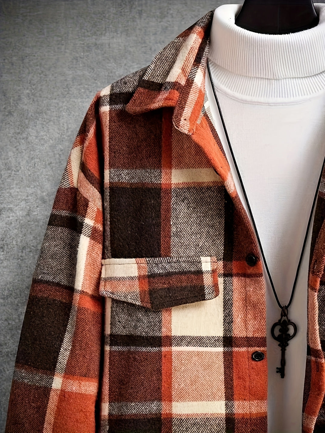 Men's Retro Plaid Shirt Jacket, Casual Lapel Chest Pocket Jacket