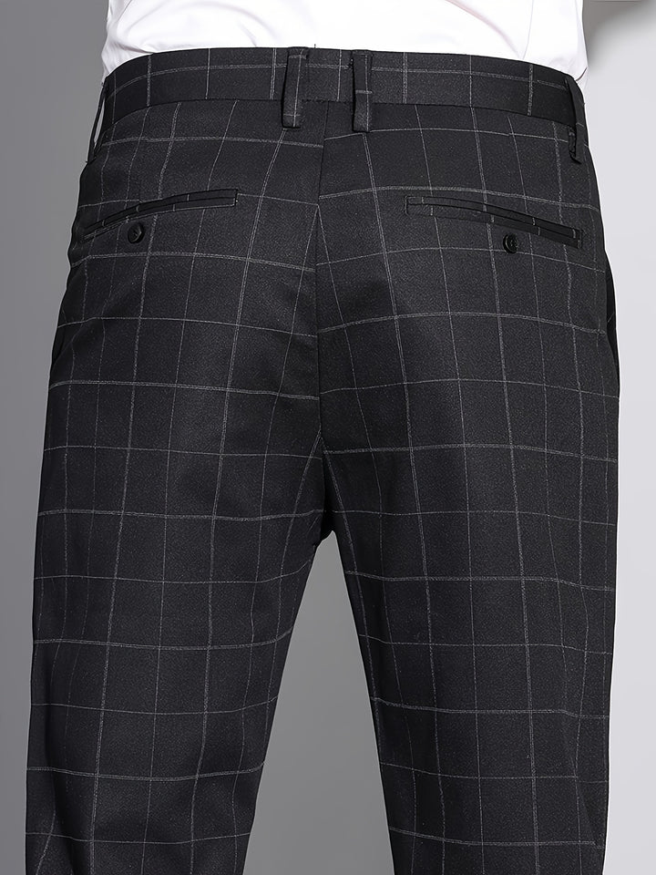Men's Retro Plaid Slacks, Semi-formal Dress Pants For Business Banquet