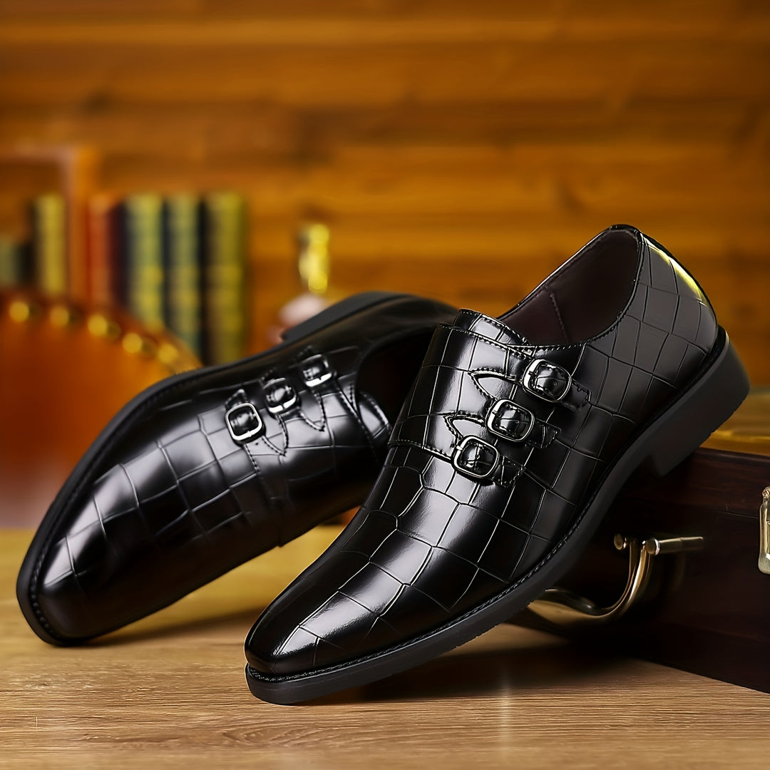 Men's Triple Monk Strap Slip On Loafers Formal Business Casual Comfortable Dress Shoes For Men