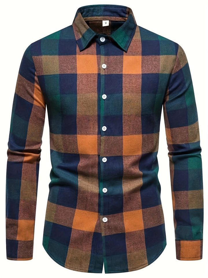 Classic Design Plaid Print Men's Casual Button Up Long Sleeve Shirt, Men's Clothes For Spring Summer Autumn, Tops For Men