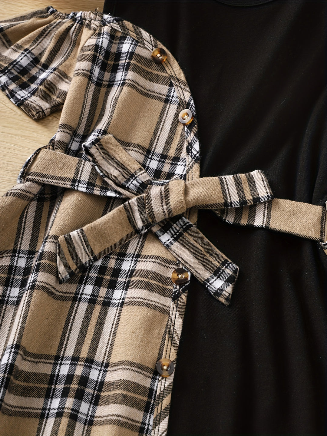 Girls' Asymmetric Plaid Stitching Short Sleeve Casual Dress For Party Holiday Outfit (Dress Length Measured Excluded The Asymmetrical Part)