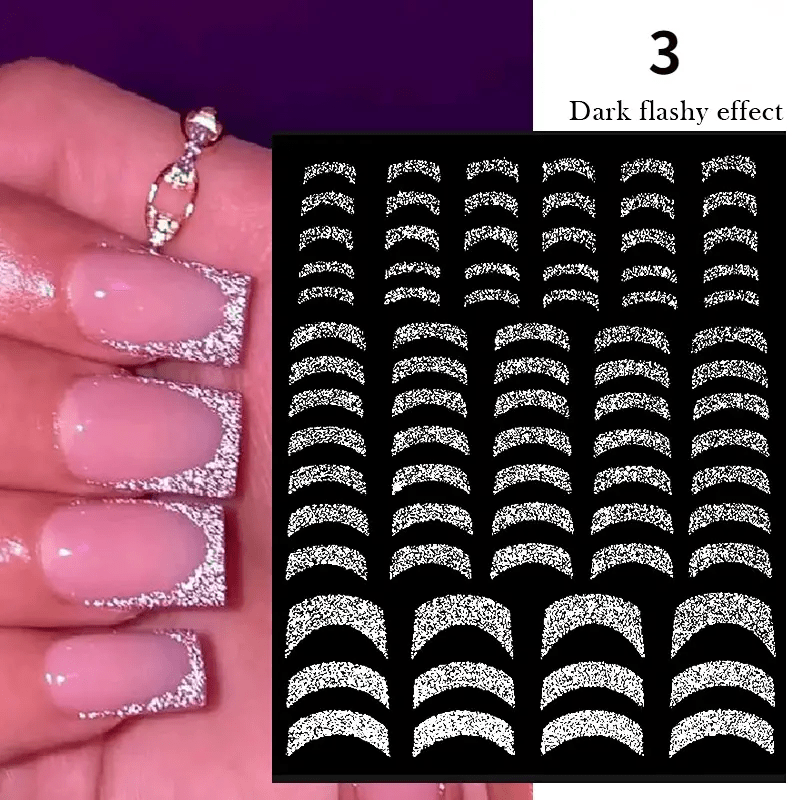 French Nail Art Stickers,Self Adhesive Glitter Strip Line Nail Art Decals  DIY  Nail Salons,Nail Art Supplies  Women And Girls