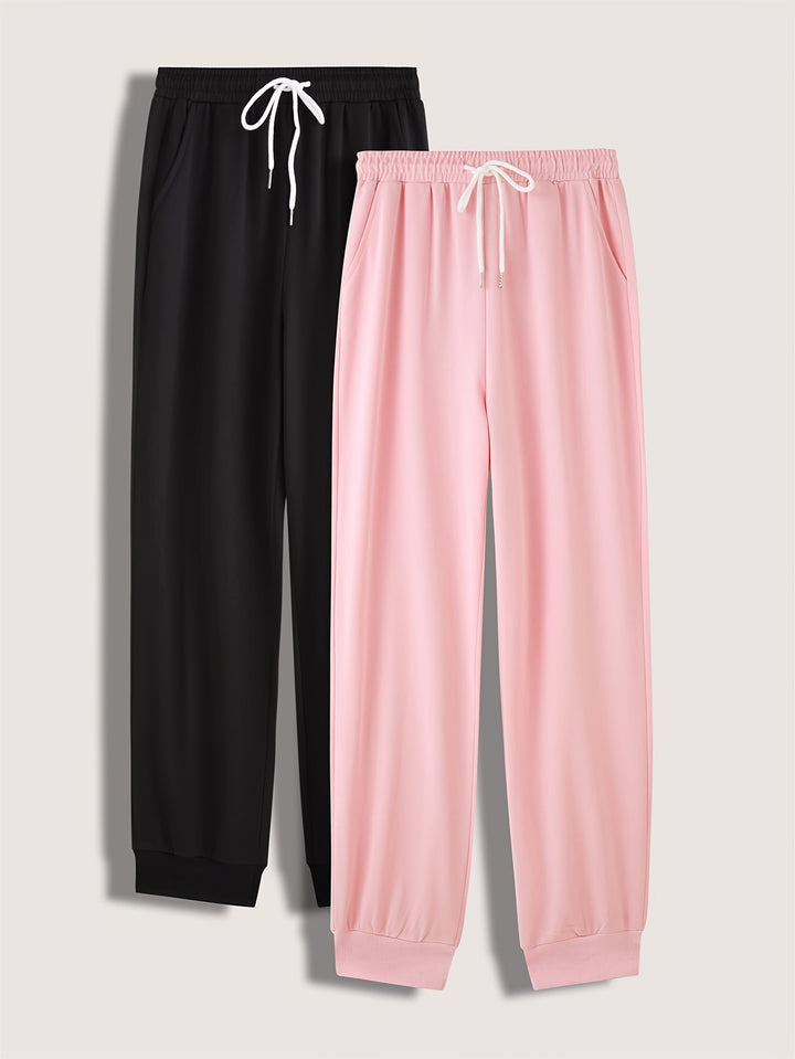 Solid Drawstring Pants 4 Pack, Casual Elastic Waist Versatile Jogger Pants, Women's Clothing