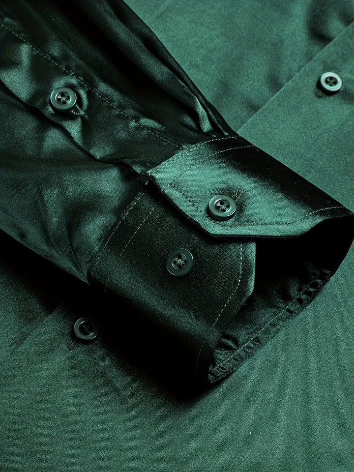 Men's Casual Button Up Long Sleeve Satin Shirt, Men's Clothes For Spring Summer Autumn, Tops For Men
