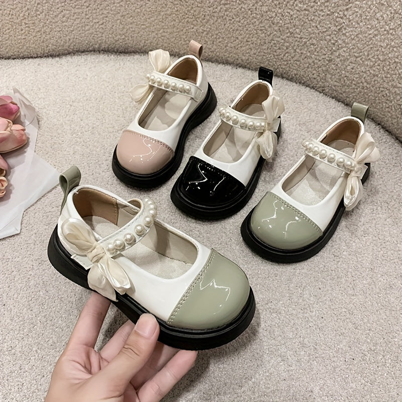 Trendy Elegant Bowknot Pearl Loafer Shoes For Girls, Lightweight Breathable Non Slip Dress Shoes For Performance Party, All Seasons