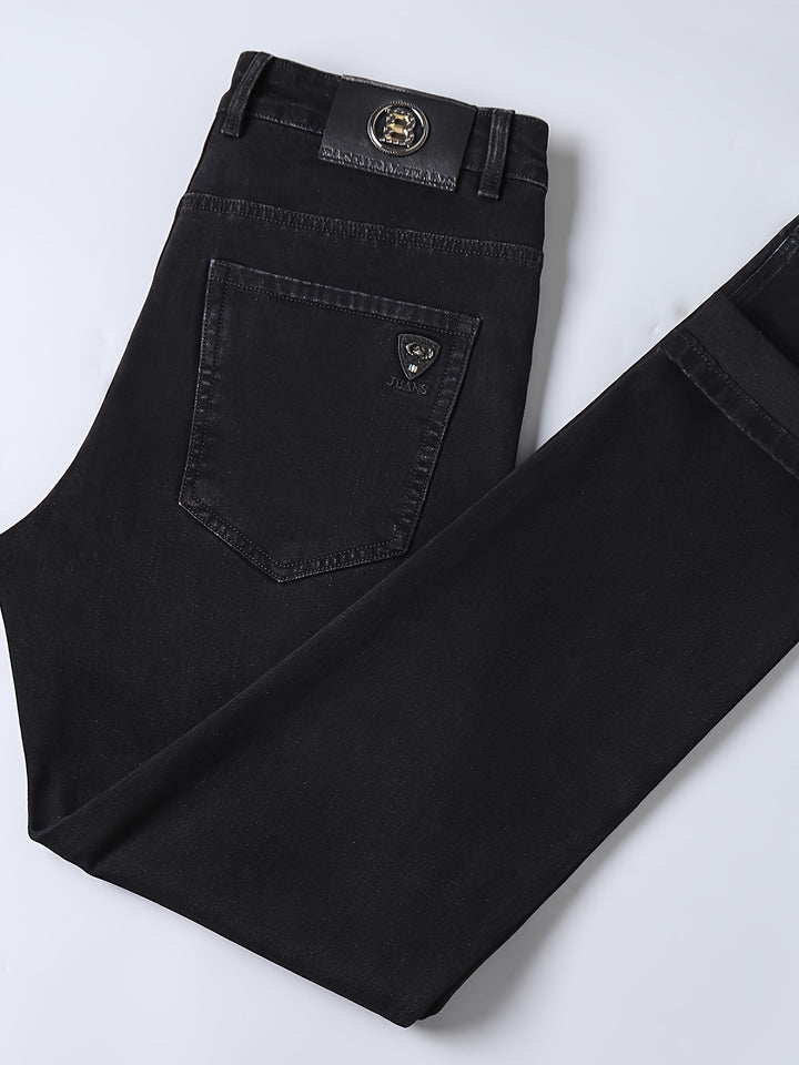 Men's Semi-formal Jeans, Classic Design Stretch All Match Jeans For Business