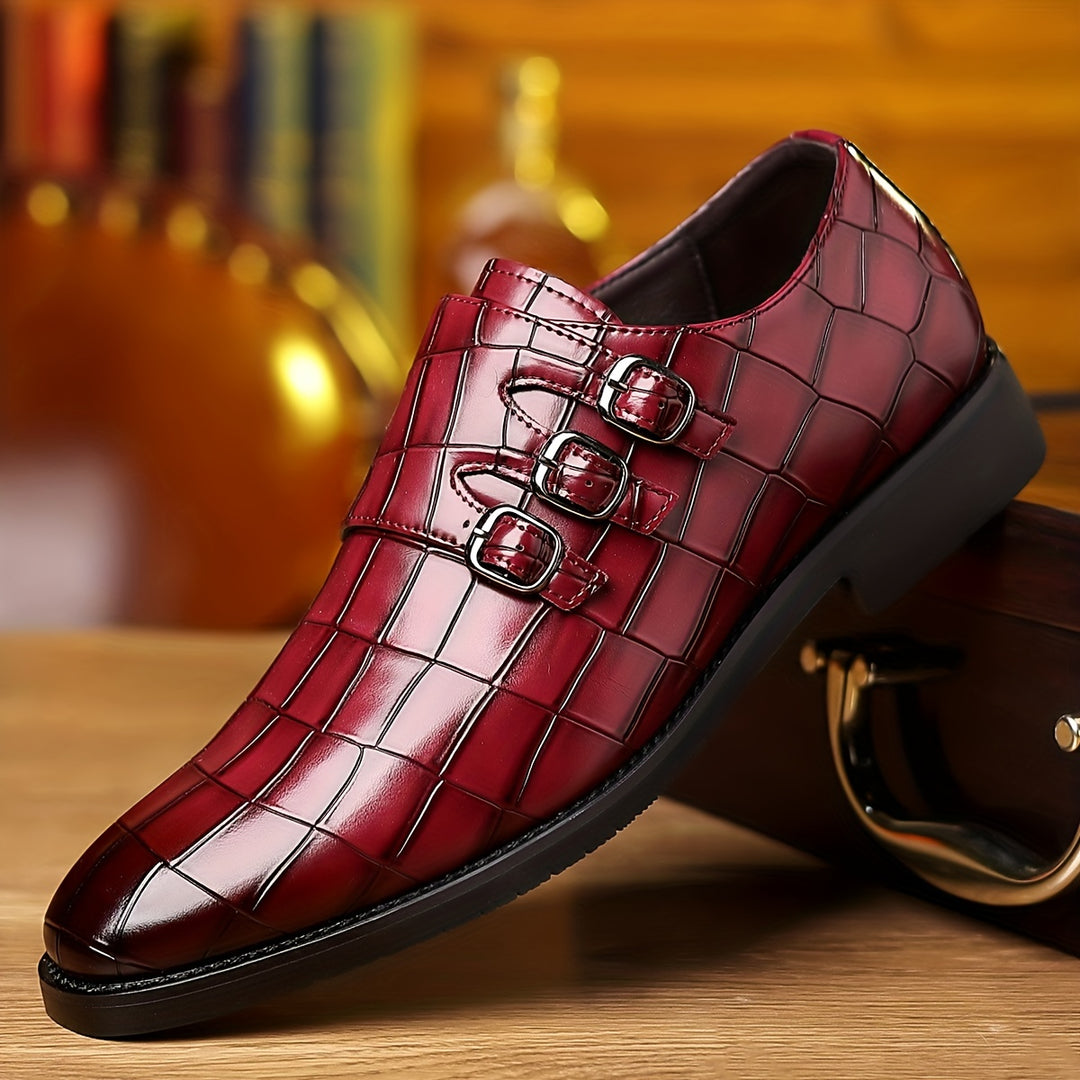 Men's Triple Monk Strap Slip On Loafers Formal Business Casual Comfortable Dress Shoes For Men