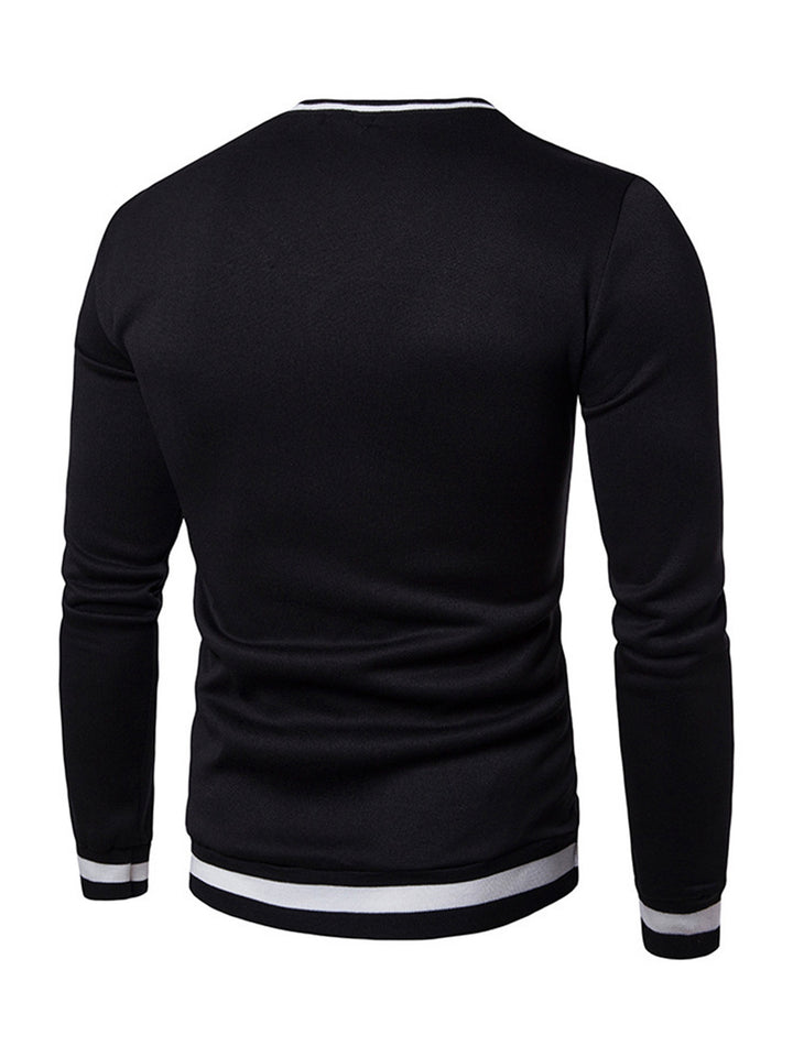 Men's Colorblock Autumn Winter Warm V-Neck Long Sleeve Sweatshirt