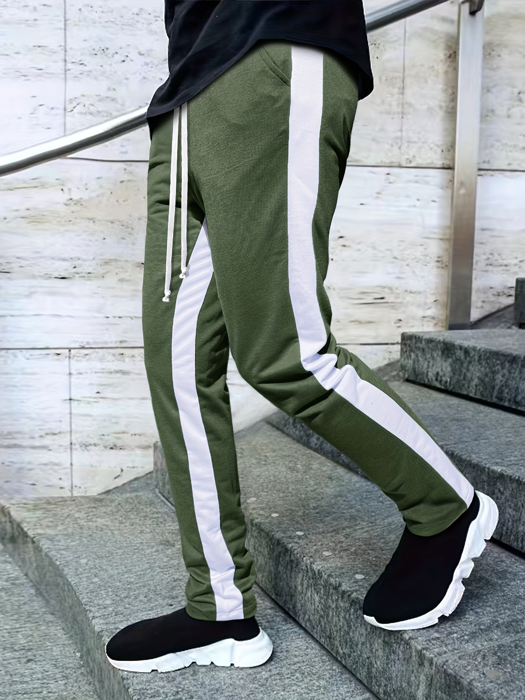 Chic Side-Striped Joggers, Men's Casual Waist Drawstring Sports Pants Sweatpants
