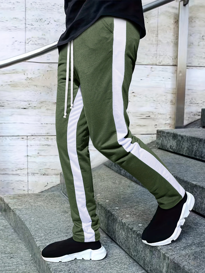 Chic Side-Striped Joggers, Men's Casual Waist Drawstring Sports Pants Sweatpants