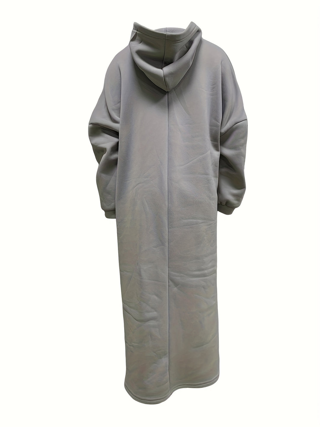 Plus Size Casual Sweatshirt Dress, Women's Plus Solid Lantern Sleeve Split Hem Maxi Hoodie Dress