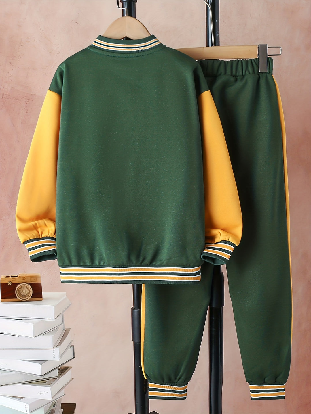 2pcs Trendy Outfits, Splicing Varsity Jacket & Jogger Pants, Kids Clothes For Girls Autumn Sports Party