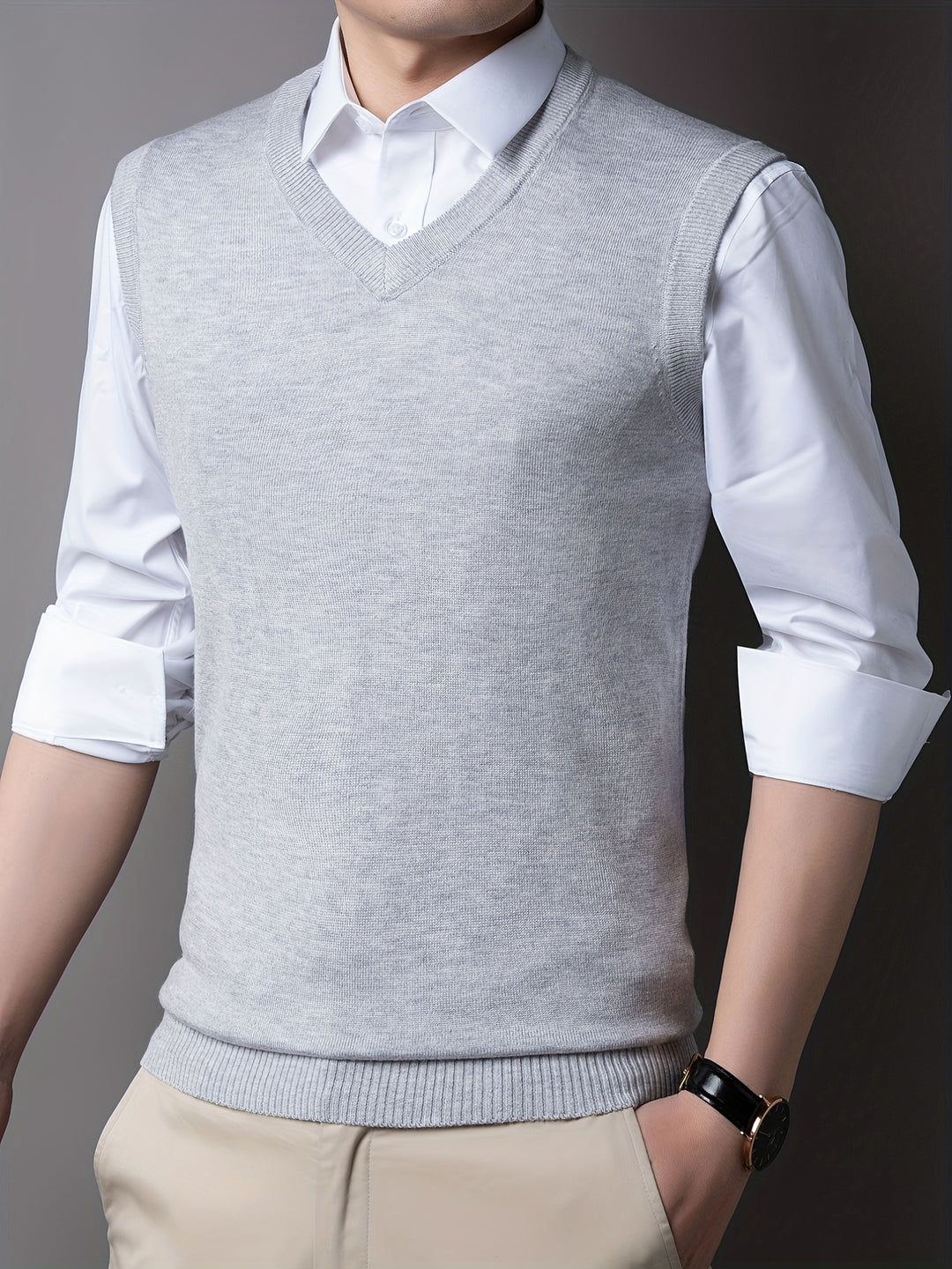 Casual Knitted Pullover, V-neck Sleeveless Thermal Jacket, Wool Vest, Men's Tank Top  For Autumn And Winter