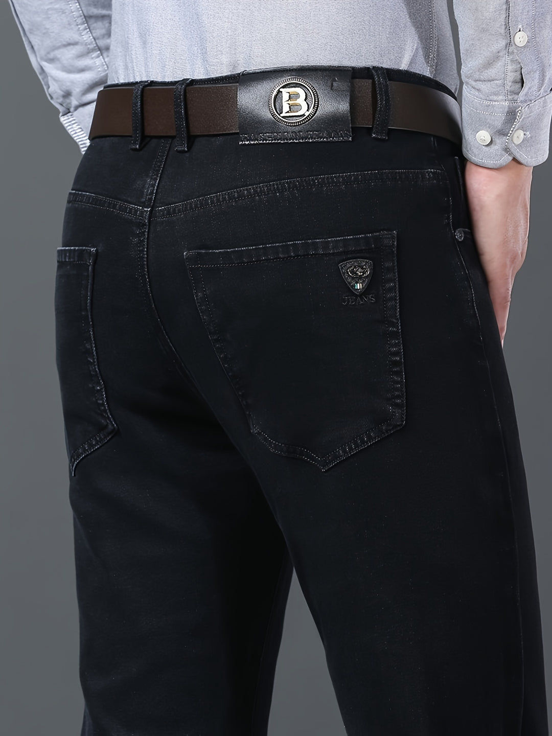 Men's Semi-formal Jeans, Classic Design Stretch All Match Jeans For Business