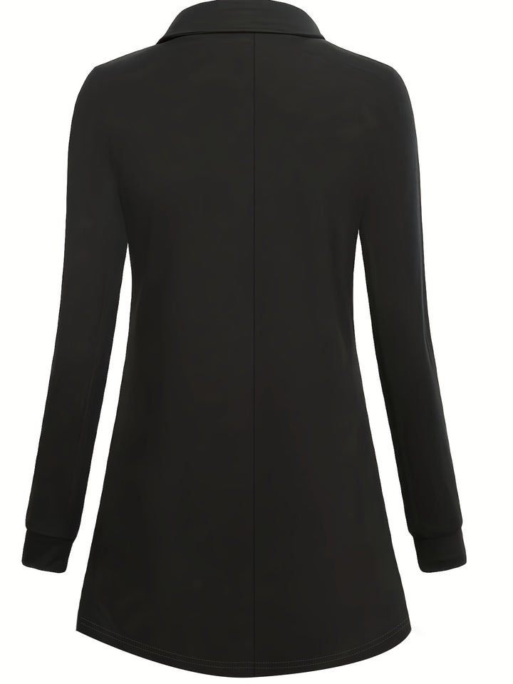 Solid Button Front Pleated Top, Casual Long Sleeve Top For Spring & Fall, Women's Clothing