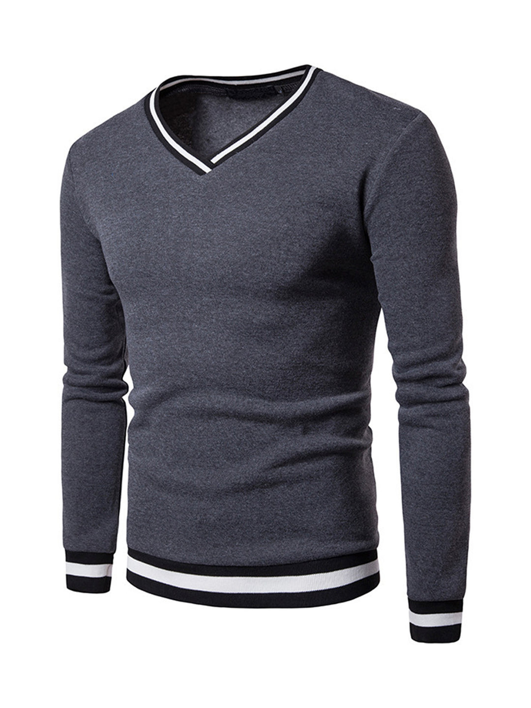 Men's Colorblock Autumn Winter Warm V-Neck Long Sleeve Sweatshirt