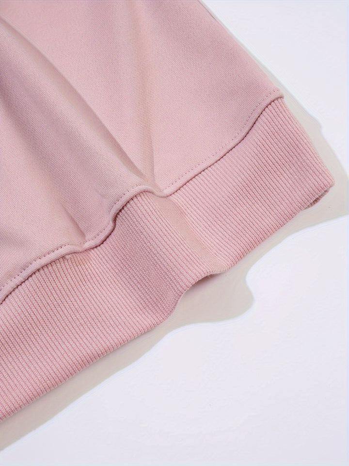 Plus Size Heart & Letter Print Sweatshirt, Casual Long Sleeve Crew Neck Sweatshirt, Women's Plus Size Clothing