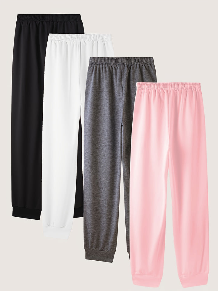 Solid Drawstring Pants 4 Pack, Casual Elastic Waist Versatile Jogger Pants, Women's Clothing