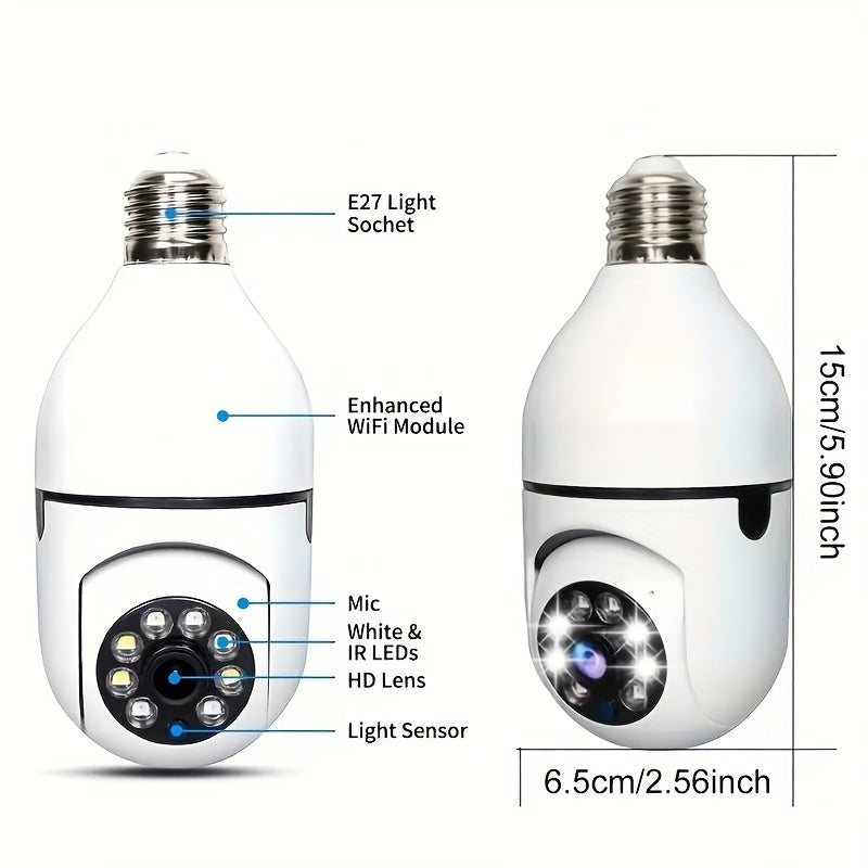 Secure Your Home With 5G Dual-Band WiFi 1080p HD E27 Bulb Camera With Automatic Tracking, Full-Color Night Vision & Two-Way Audio!