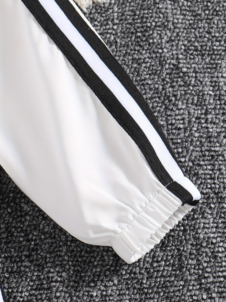 Girl's Sporty Style Outfit 2pcs, Zip Up Jacket & Color Clash Tank Dress Set, Kid's Clothes For Spring Autumn