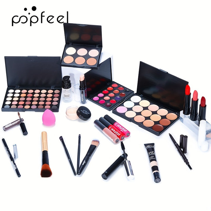 Makeup Kit Set, Cosmetic Set, Eyeshadow Palette, Lip Gloss Set, Liquid Lipstick, Makeup Sponge, Foundation, Concealer, Eyebrow Pencil, Blush And Makeup Tool Set