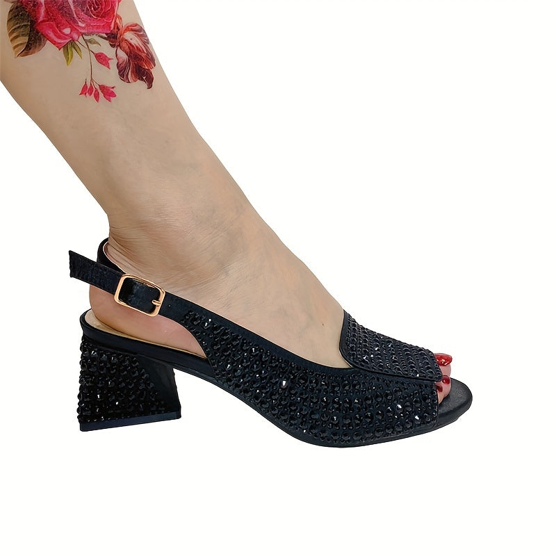 Stylish Women's Rhinestone Sandals with Chunky Heel and Versatile Design