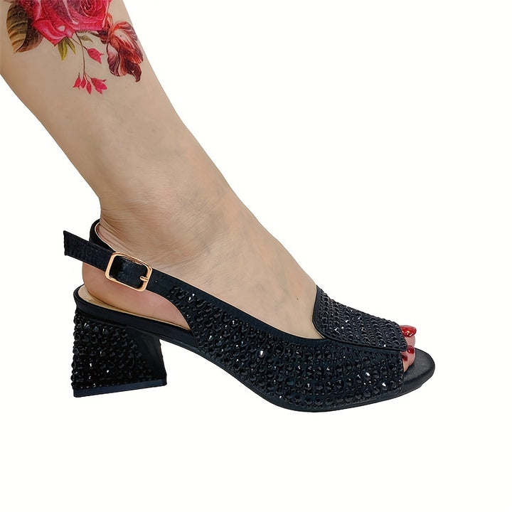 Stylish Women's Rhinestone Sandals with Chunky Heel and Versatile Design