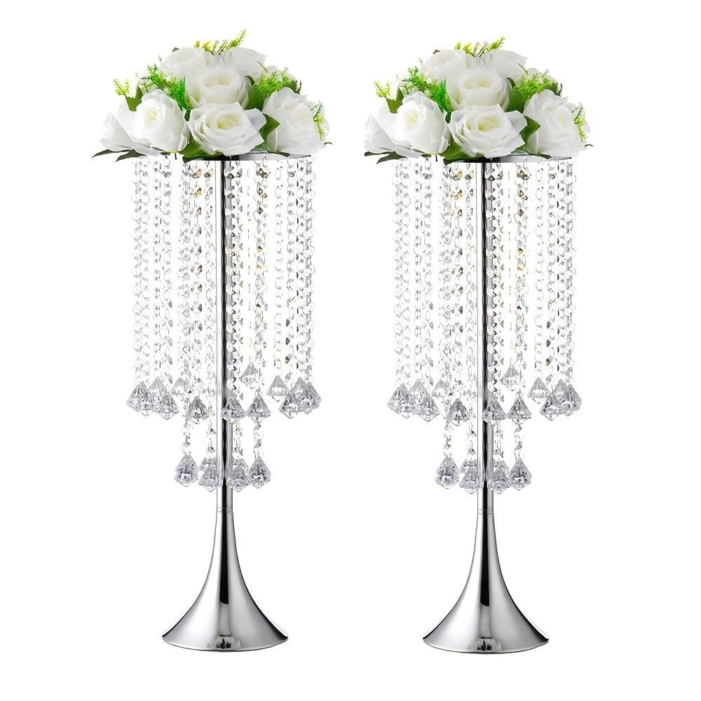 2pcs, Luxurious Crystal Flower Stand Wedding Centerpieces, Tall Metal Flower Arrangement Stand, Tabletop Flower Vase For Wedding Party Dinner Event Hotel/Home Decor (22.83"/58cm H)