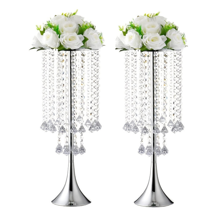 2pcs, Luxurious Crystal Flower Stand Wedding Centerpieces, Tall Metal Flower Arrangement Stand, Tabletop Flower Vase For Wedding Party Dinner Event Hotel/Home Decor (22.83"/58cm H)