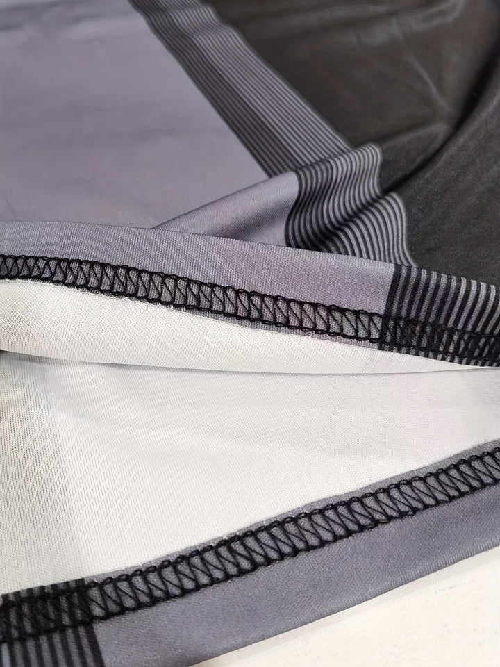 Color Block Pattern 3D Print Men's Casual Short Sleeves Zipper Graphic Shirts, Lapel Collar Tops Pullovers, Men's Clothing For Summer