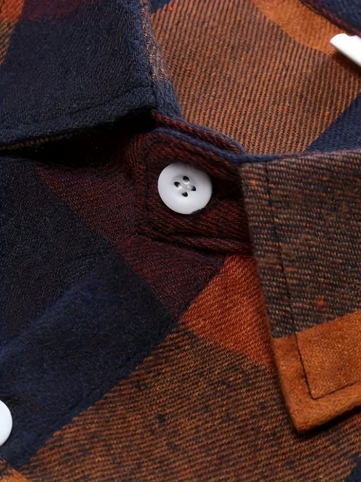 Plaid Pattern Men's Casual Retro Long Sleeve Button Up Shirt For Spring Fall Outdoor