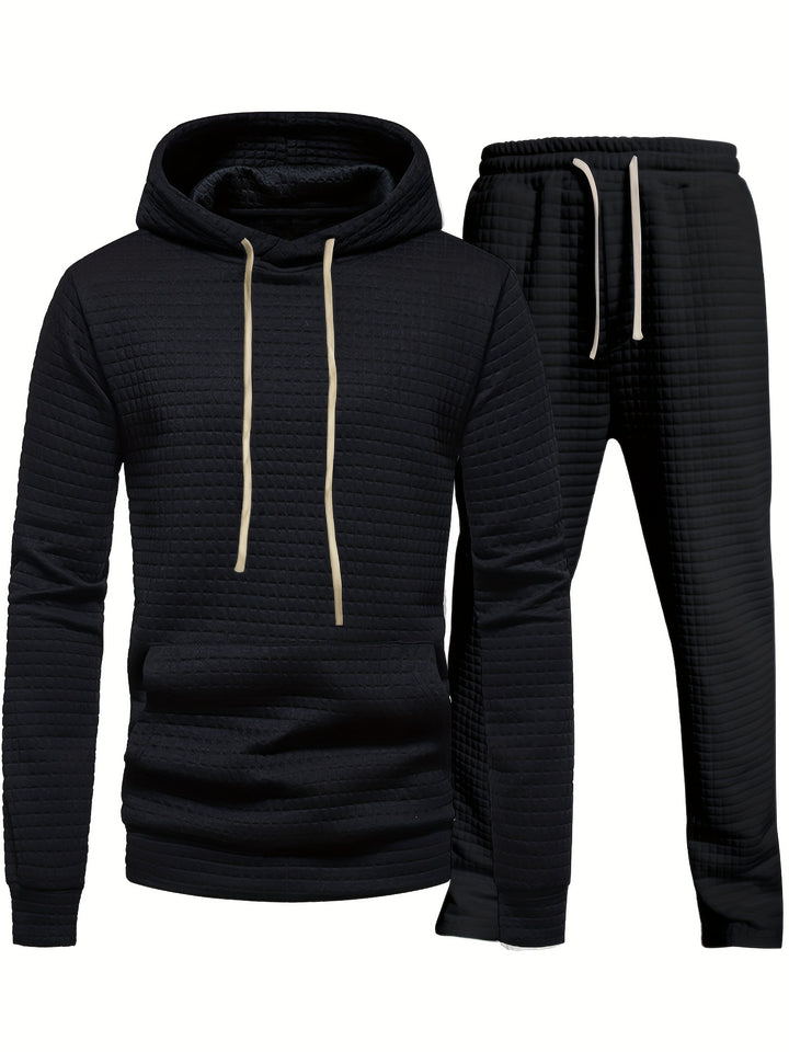 Men's Casual Suit Autumn And Winter Outdoor Sports Fitness Hooded Sweater Fashion Trendy Brand Waffle Jogging Training Two-piece Set