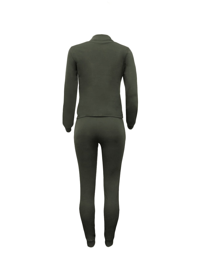 Striped Graphic 2 Piece Tracksuit Outfits, Casual Turtleneck Pullover Shirt & Sweatpants, Women's Clothing