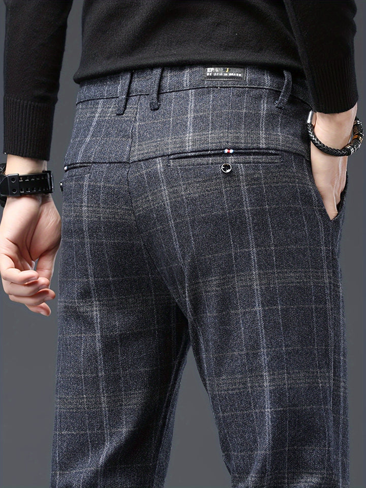 Men's Casual Retro Plaid Slim Fit Trousers For Fall Winter Leisure Activities