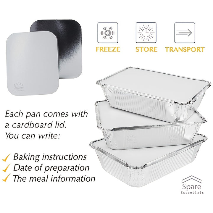 50pcs/Pack, Heavy Duty Disposable Aluminum Rectangular Foil Pans With Lid, Recyclable Tin Food Storage Tray, Ultra Sturdy Containers For Cooking, Baking, Meal Prep, Takeout, 7.3" X 5.2" X 2"