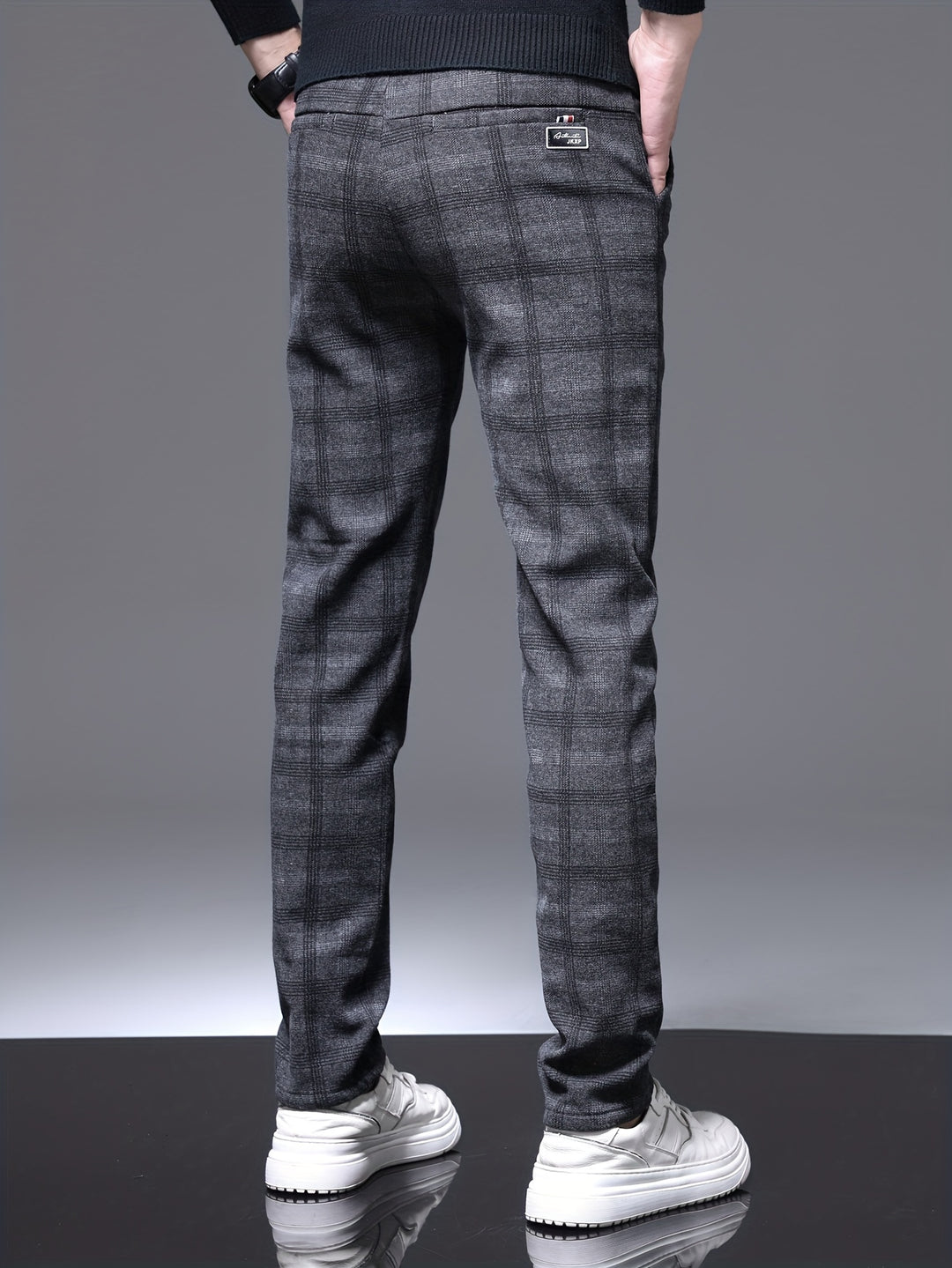 Retro Style Checkered Men's Casual Long Slim Fit Pants With Multi Pocket, Spring Fall Outdoor