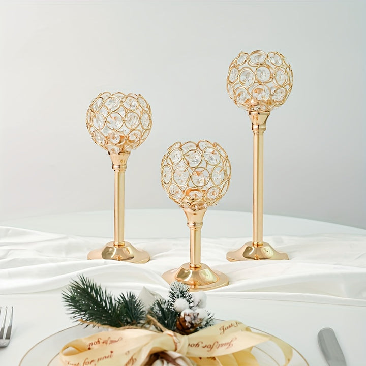 3 Pcs Crystal Candle Holder 3 Sizes Tea Light Candlestick Holders For Wedding Table Centerpiece, Table Decor, Tealight Candlestick Holder For Fireplace Candelabra, Home Living Room Decor,Candlestick Holders Metal Wedding Polished Tabletop