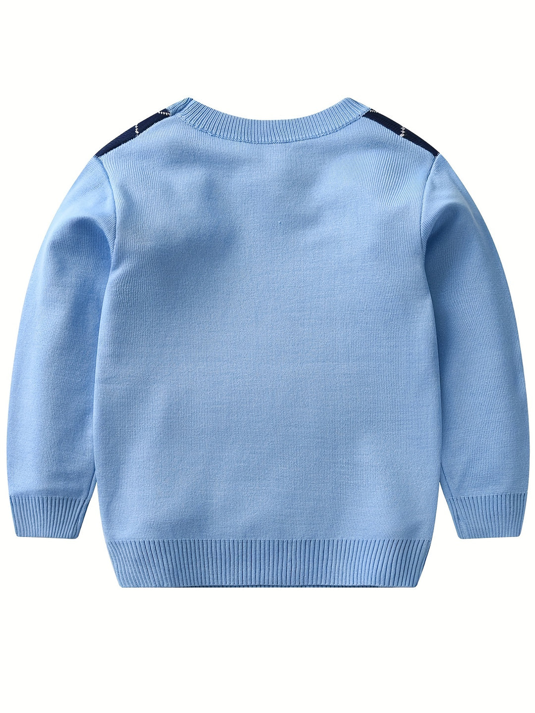 Boys Argyle Pattern Sweater Round Neck Long Sleeve Stretch Warm Knit Pullover Top Kids Clothes Outdoor