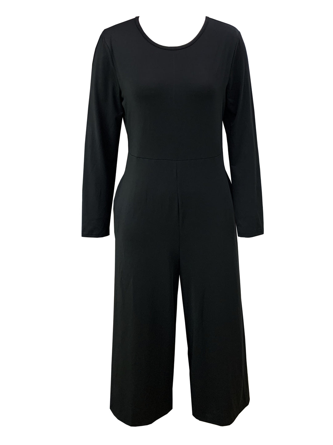 Solid Crew Neck Jumpsuit, Casual Long Sleeve Wide Leg Jumpsuit, Women's Clothing