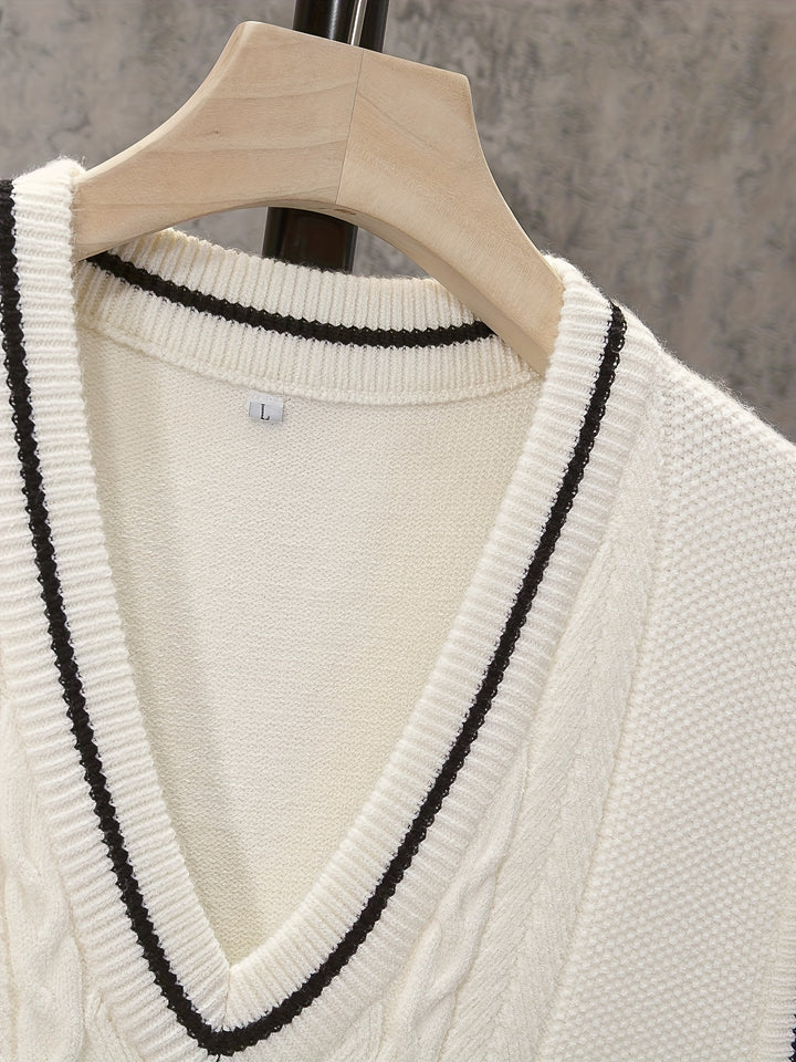 Casual Sleeveless V-Neck Sweaters, Men's Vertical Stripe Knit Vest