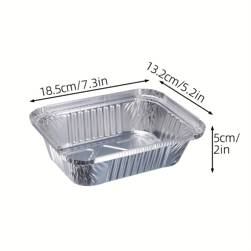 50pcs/Pack, Heavy Duty Disposable Aluminum Rectangular Foil Pans With Lid, Recyclable Tin Food Storage Tray, Ultra Sturdy Containers For Cooking, Baking, Meal Prep, Takeout, 7.3" X 5.2" X 2"