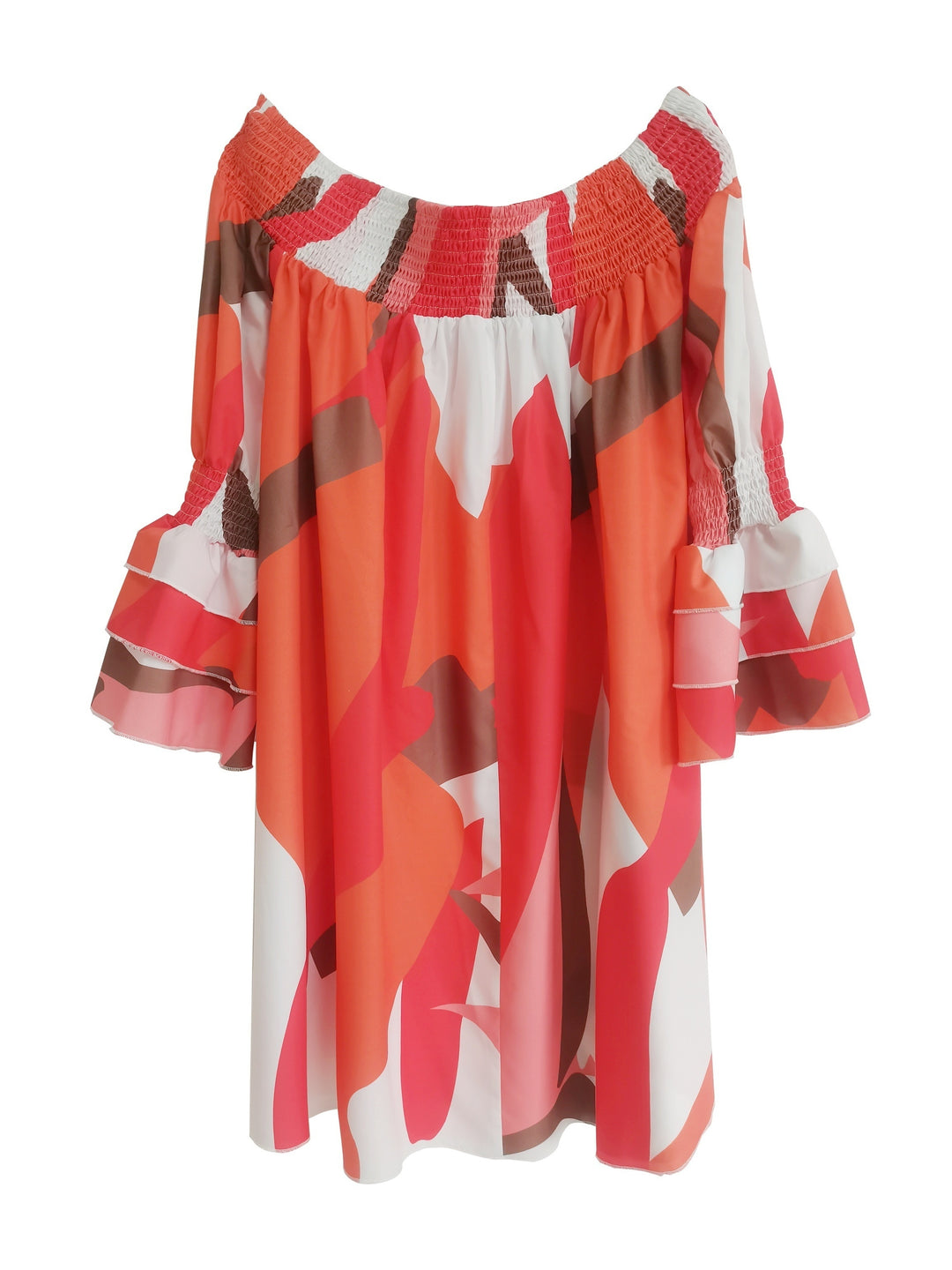 Effortlessly Chic: Women's Plus Size Off Shoulder Dress with Bell Sleeves and Allover Print