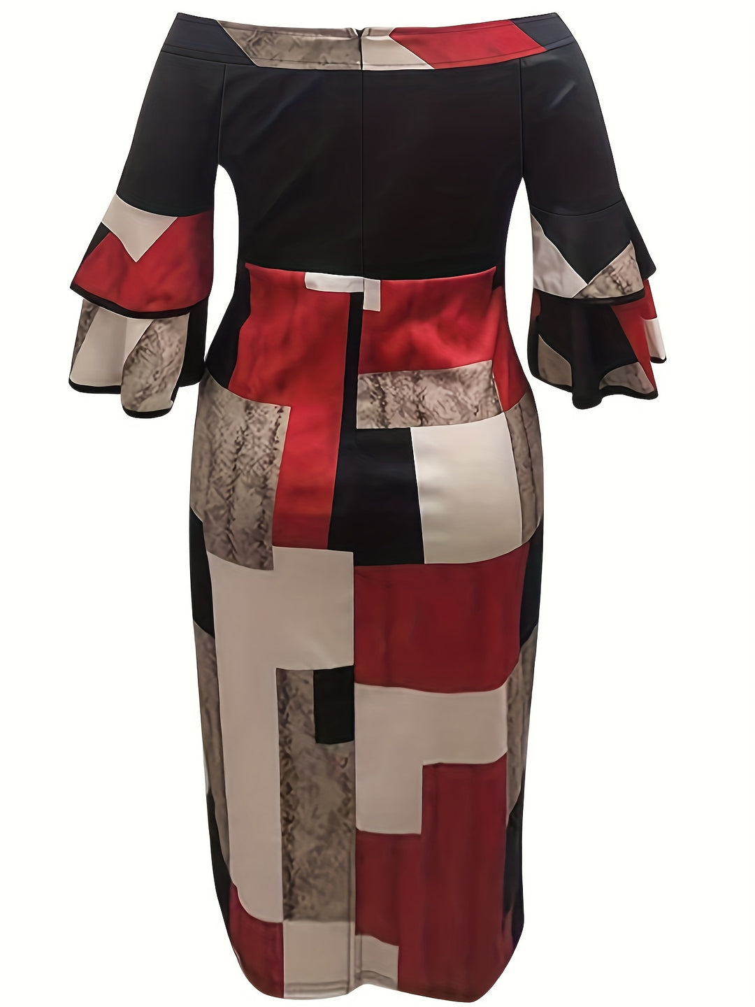 Stylish Plus Size Off Shoulder Dress with Colorblock Design and Flattering Fit