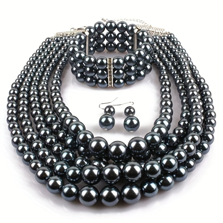 Women's Multilayer Exaggerated ABS Pearl Handmade Beaded Necklace Bracelet Earrings Jewelry Set