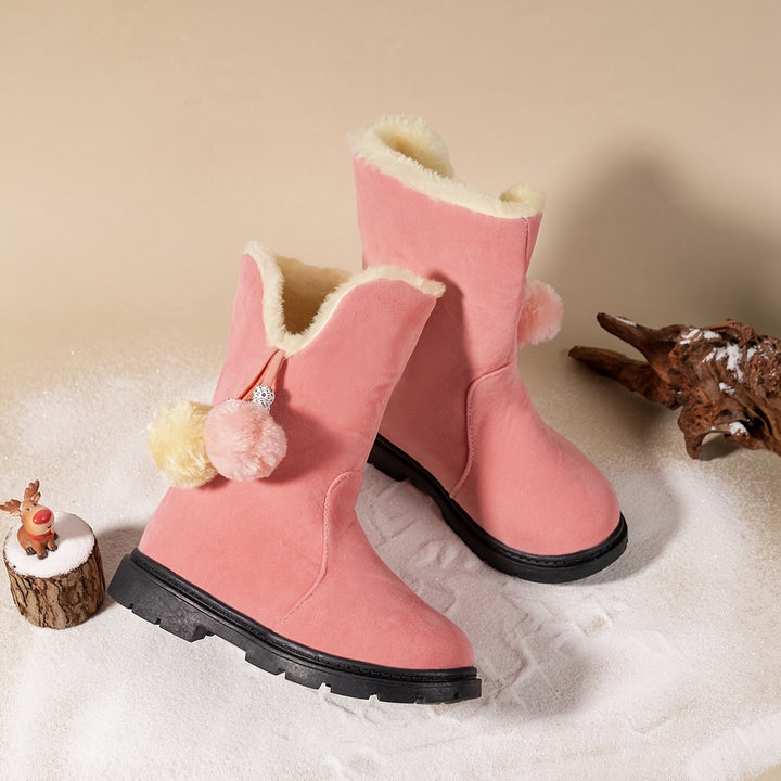 Trendy Cute Plus Fleece Boots For Girls Kids, Comfortable Non Slip Boots For Indoor Outdoor Travel, Autumn And Winter