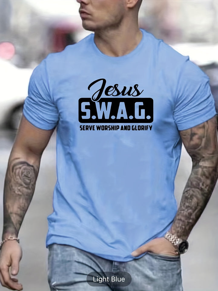 Tees For Men, 'Jesus Swag' Print T Shirt, Casual Short Sleeve Crew Neck Tshirt For Summer Spring Fall, Tops As Gifts